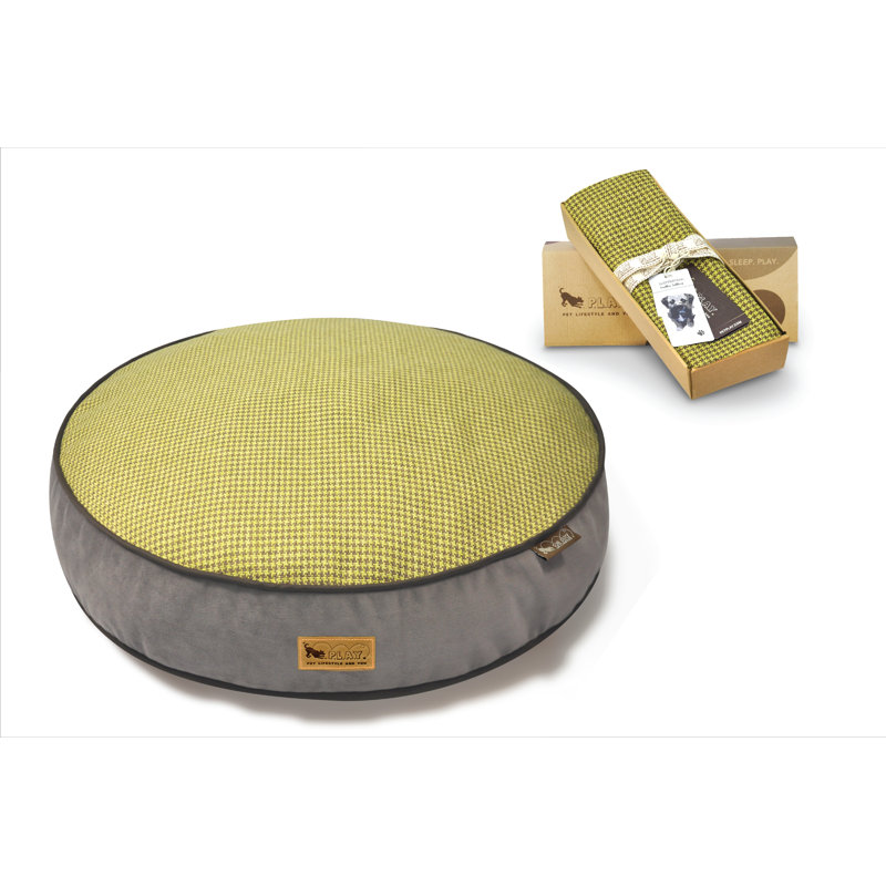 Lit rond - Pied-de-poule - Housse seulement, L 36 po x l 36 po, Jaune/brun