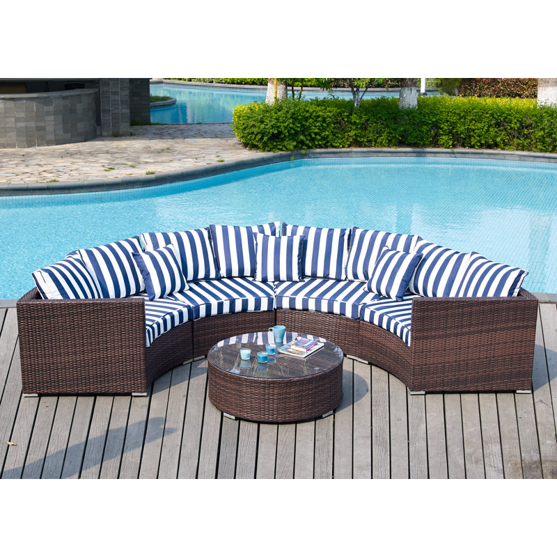 Ensemble de conversation à assise profonde et coussin 5 pièces Colbourn, Motif nautique / bleu marine