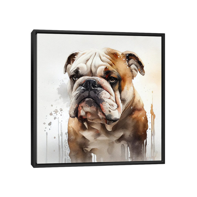 Aquarelle, bouledogue britannique, Toile avec cadre flottant noir, H 37 po x l 37 po x P 1,5 po