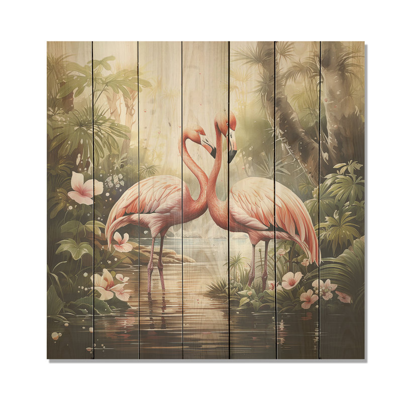 Flamants tropicaux - Flamant rose sur bois, H 36 po x l 36 po