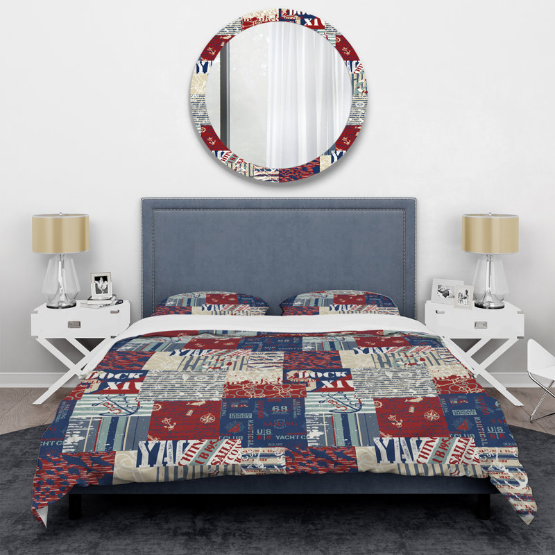 Patchwork rouge et bleu - ensemble de housse de couette abstrait - microfibre de polyester