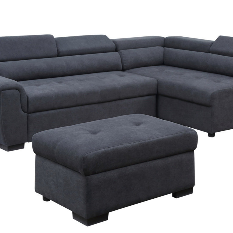 Canapé-lit modulaire en tissu gris foncé 97 po avec repose-tête réglable et repose-pieds de rangement (modulaire)