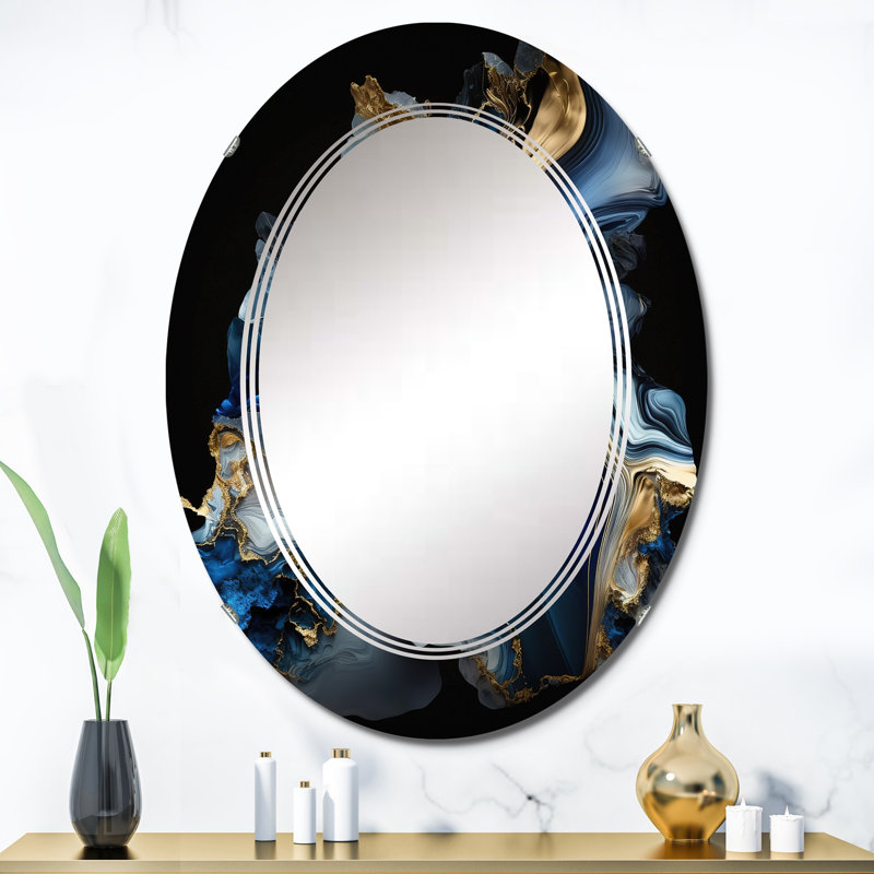 Onorino - Géode abstraite marbre bleu II - Miroir mural abstrait en marbre, 36 po x 24 po