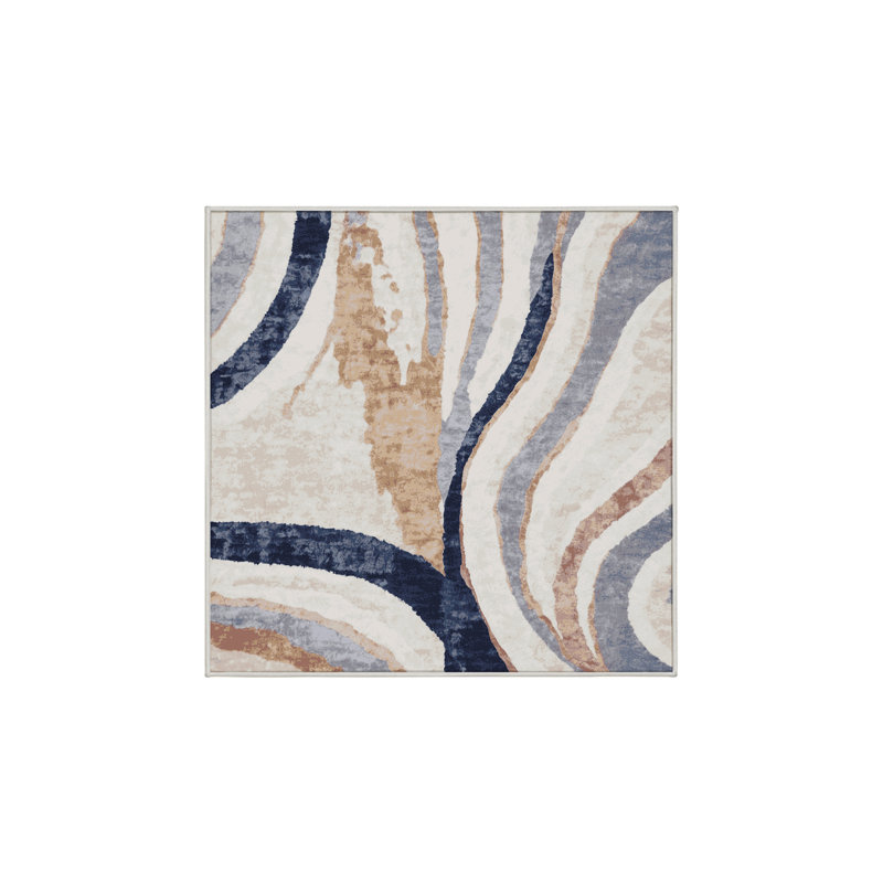 Machine Washable Beige Area Rug, Square 6'