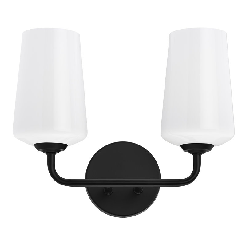 Celino Two-Light Bath & Vanity with Glass, Satin Black, White