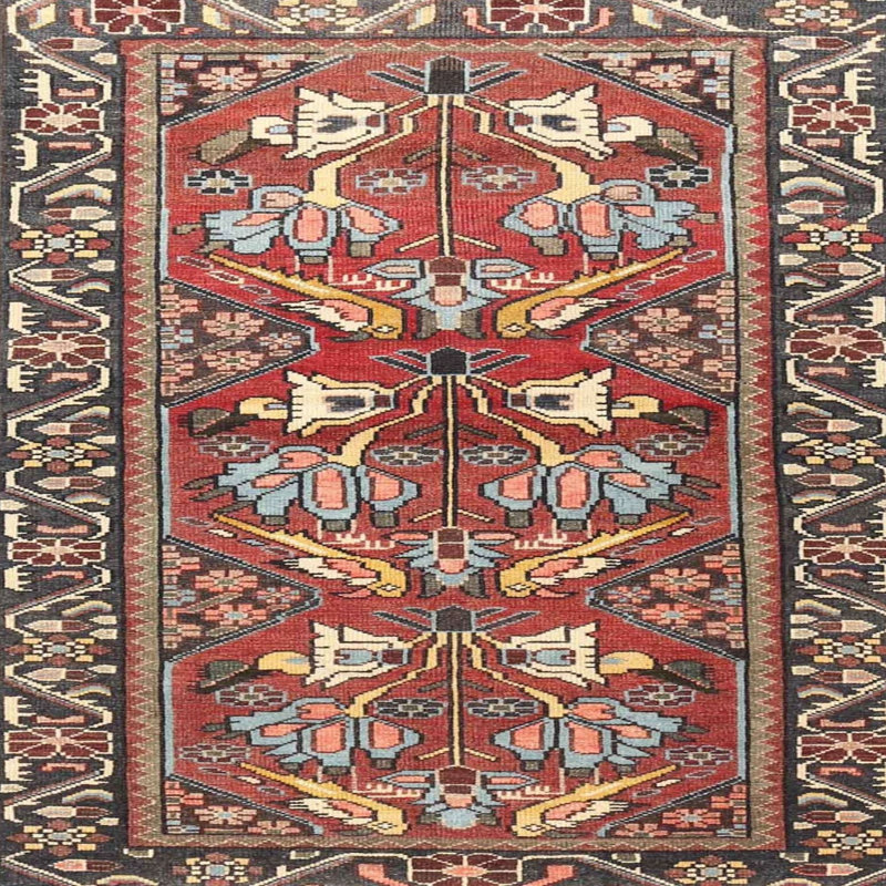 Tapis oriental rouge / gris / crème, Rond 7 pi