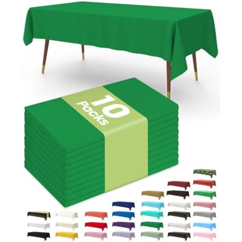 Nappe en plastique jetable en paquet de 10, nappes de 54 po x 108 po, jour de la Saint-Patrick, décorations de Noël, nappes, rectangle, forêt, housse en plastique, étanche et robuste, vert
