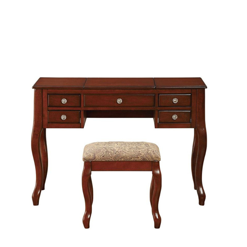 Daryel Vanity Set Featuring Stool and Flip-Up Mirror, Cherry