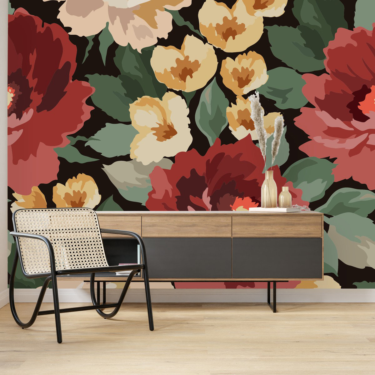 Red Barrel Studio Red And Beige Peonies Wallpaper Peel And Stick And ...