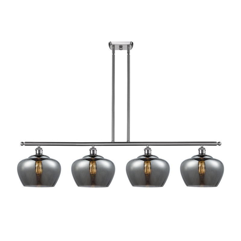 Luminaire suspendu linéaire pour îlot de cuisine 4 lumières Monténégro, Nickel satiné brossé, Plaqué couleur fumée