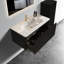 Meuble-lavabo de 91 cm (36 po) en chêne noir rayé, lavabo en céramique blanche, design en U, aspect chêne préassemblé, rangement accru.