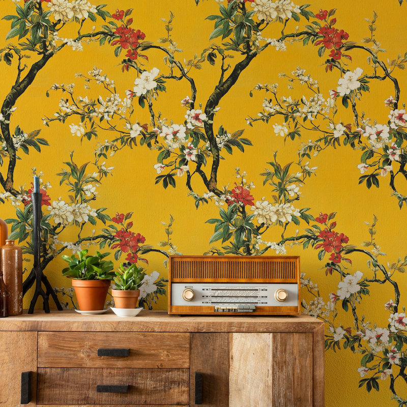 Rouleau de papier peint floral jaune