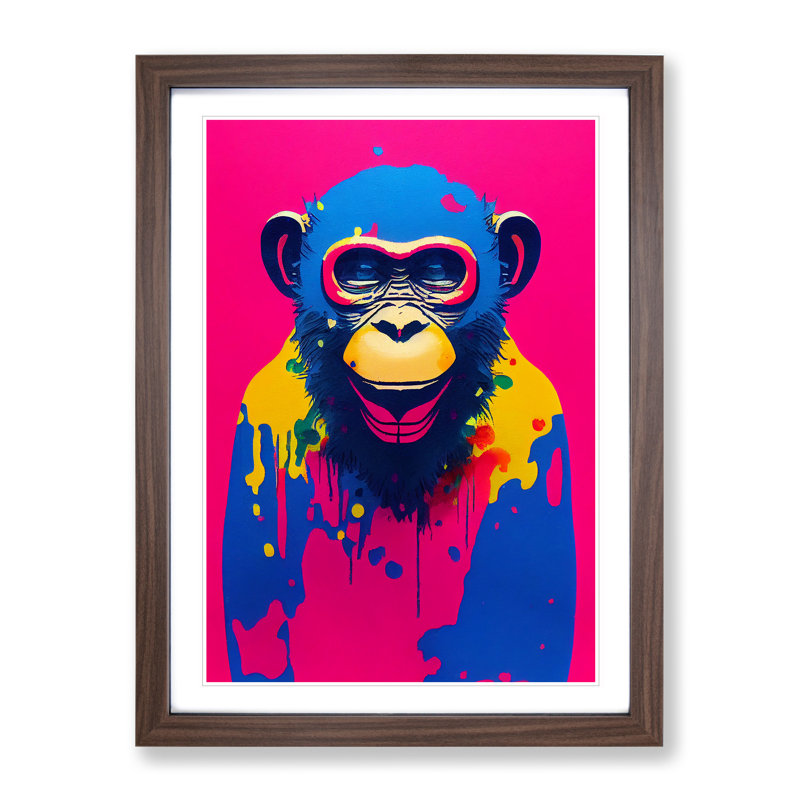 Paint Drip Monkey No.1 - Wall Art, 64cm H x 46cm W x 2cm D, Walnut Framed