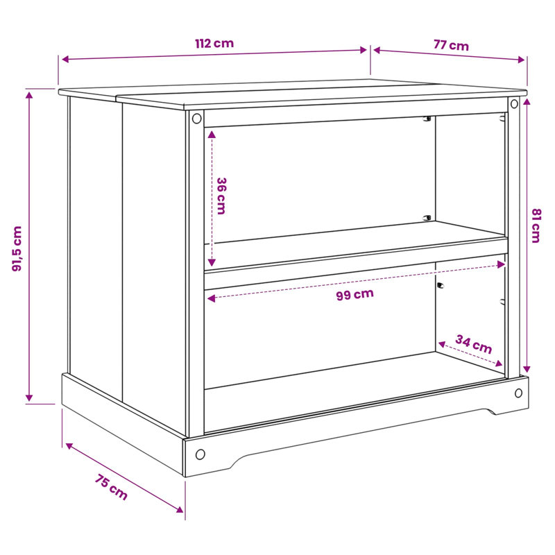 Solid Wood Kitchen Island, White