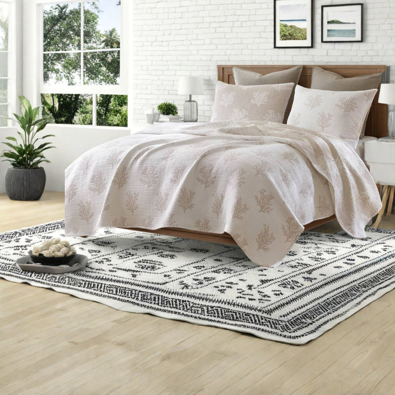 Ensemble de literie réversible pour très grand lit, courtepointe en mélange de coton avec taies décoratives, brun clair