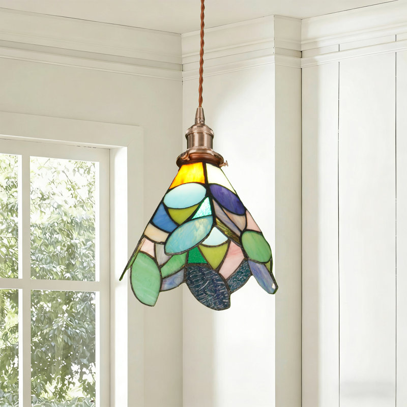 Luminaire suspendu artisanal en verre coloré avec fabrication en laiton massif