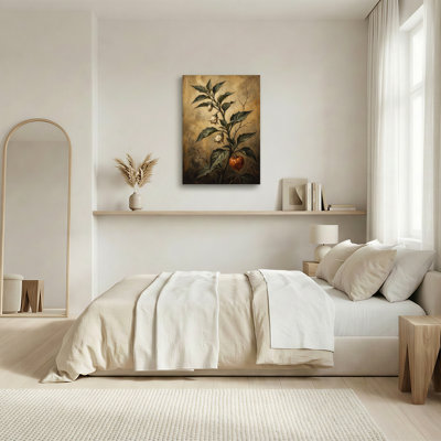 Botanical Illustration Of White Flowers And Orange Pepper Canvas Wall Art