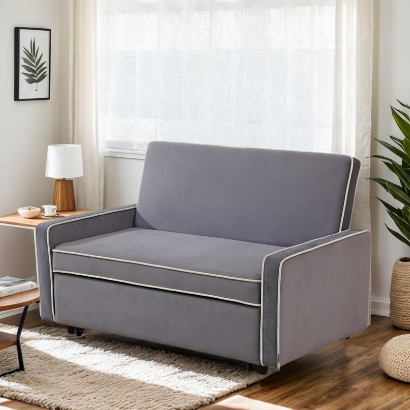 Canapé-lit 53 po convertible en flanelle 3 en 1, Gris