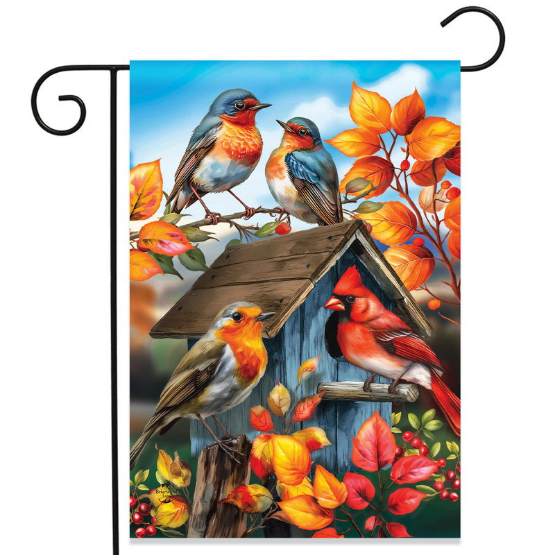 Drapeau de jardin d'automne, Oiseaux oranges/bleus/rouges