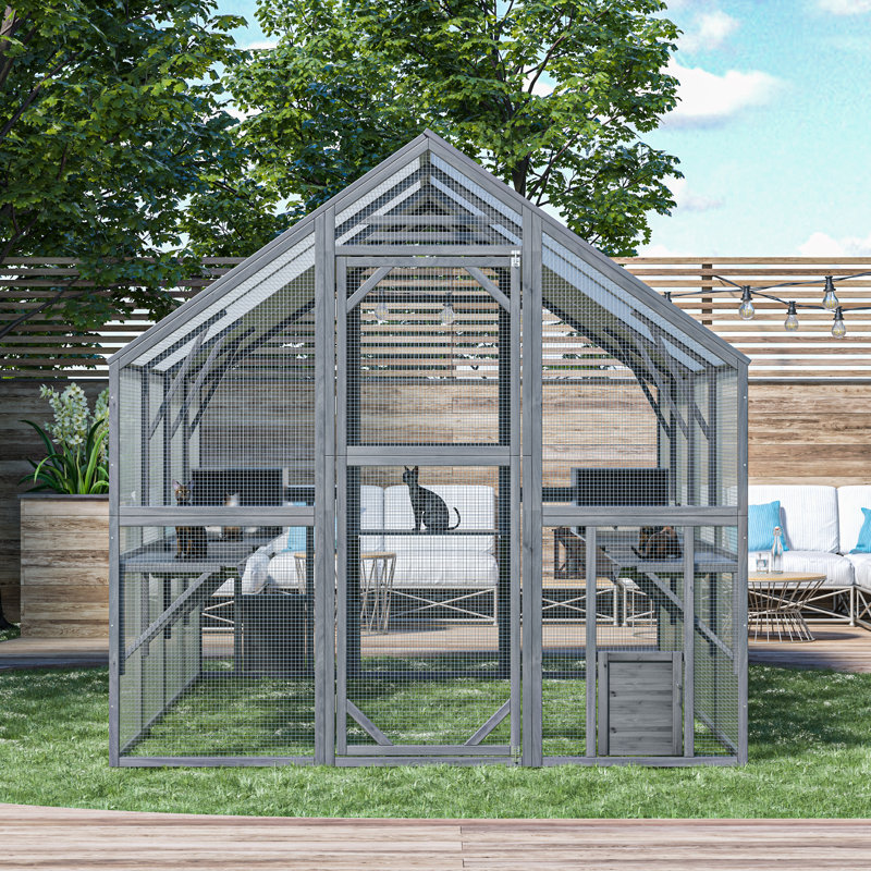 Grand parc d'extérieur en bois, H 74 po x l 74,4 po x L 110,6 po, Gris