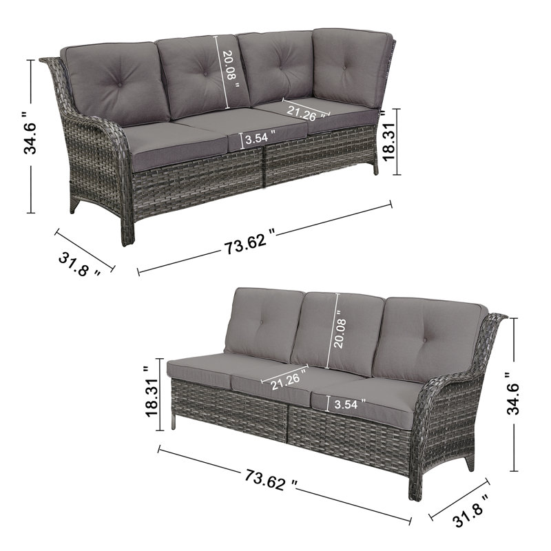 Deb 105.42" Polyethylene (PE) Wicker Outdoor Patio Sectional Set With Cushions, Gray, Gray