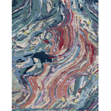 Hand Knotted Abstract Area Rug in Aqua/Silver/Plum