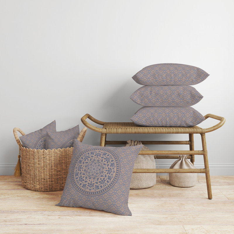 Oreiller circulaire complexe de mandala, H 26 po x l 26 po, Bleu / rose