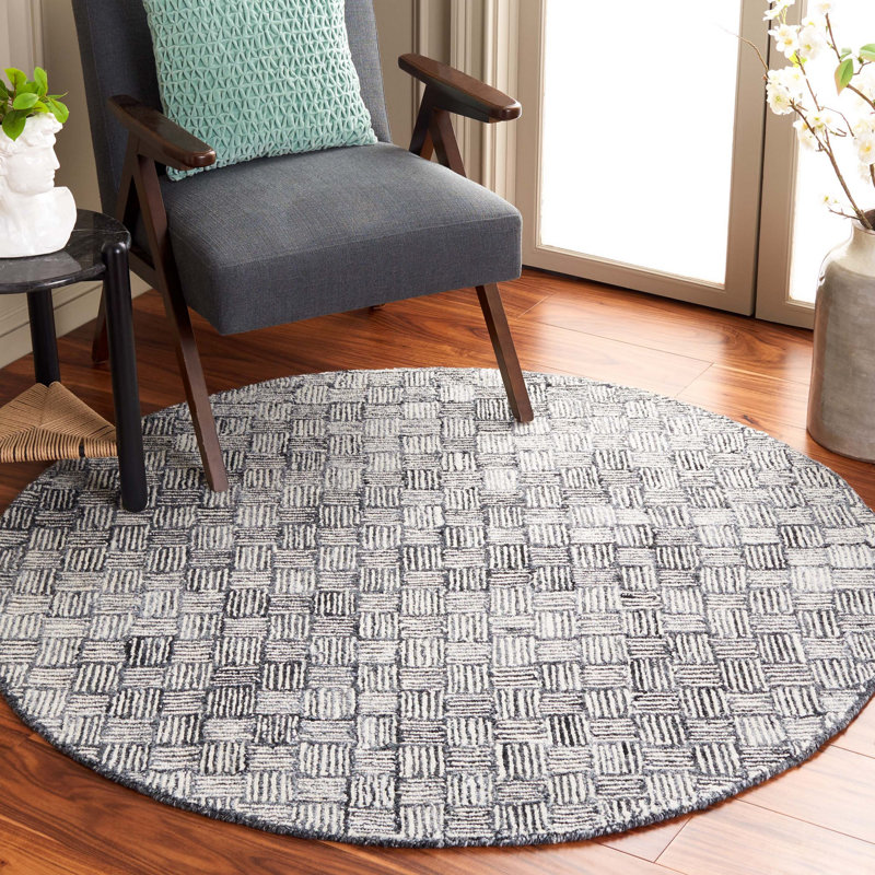 Tonnia Hand Tufted Wool Pile And Cotton With Latex Plaid Rug, Round 5'