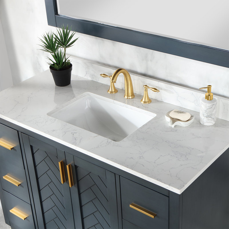 Ensemble de meuble-lavabo simple 48 po avec miroir Gazsi, Bleu gris anthracite