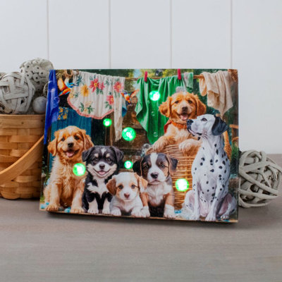 Playful Pups 8X6 Lighted Tabletop Canvas