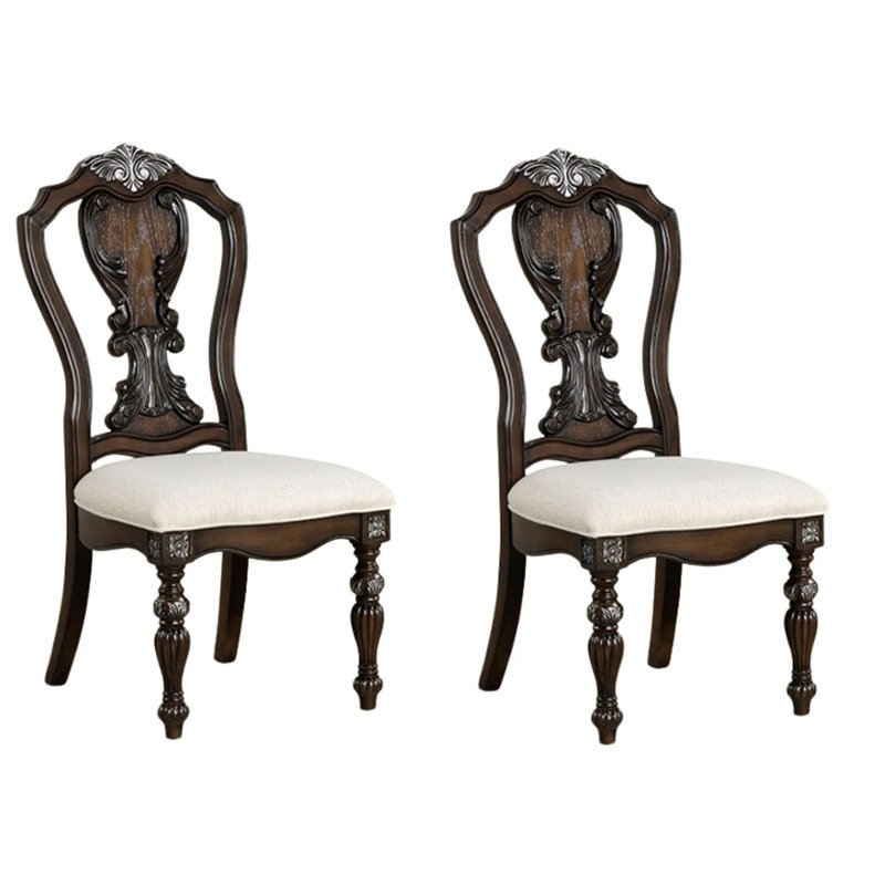 Ensemble de 2 chaises de salle à manger Naddy, bois brun foncé sculpté