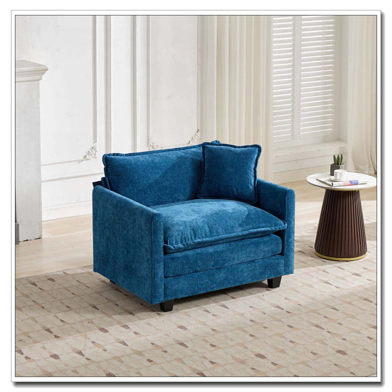 Fauteuil club en tissu d'ameublement en chenille, Bleu