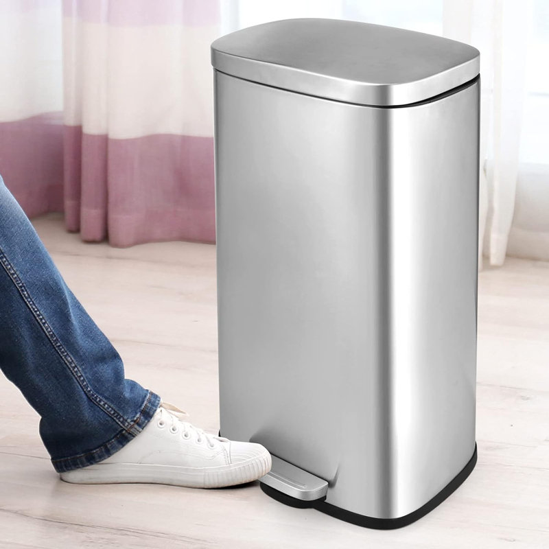Stainless Steel Step On Trash Can - 14.52 Gallons (50L+5L), Silver