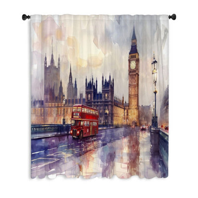 London Cityscape Warm Sheer Curtain Single Panel