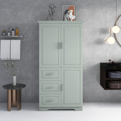 Tall And Wide Storage Cabinet With Doors And Drawers For Bathroom, Office, Living Room