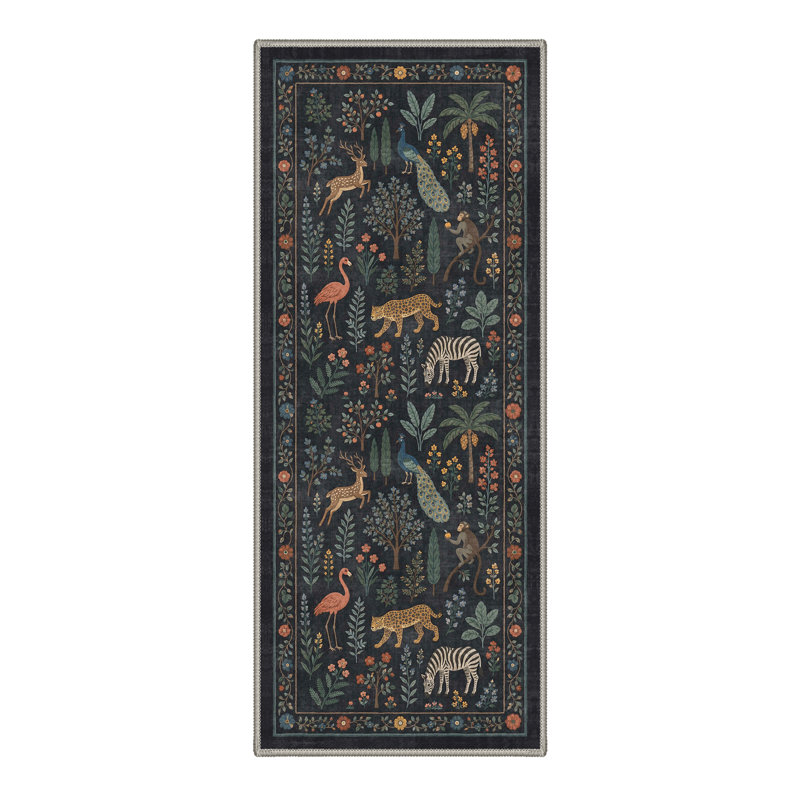 Tapis rond noir à motif animal lavable à la machine avec envers antidérapant, Round 5'