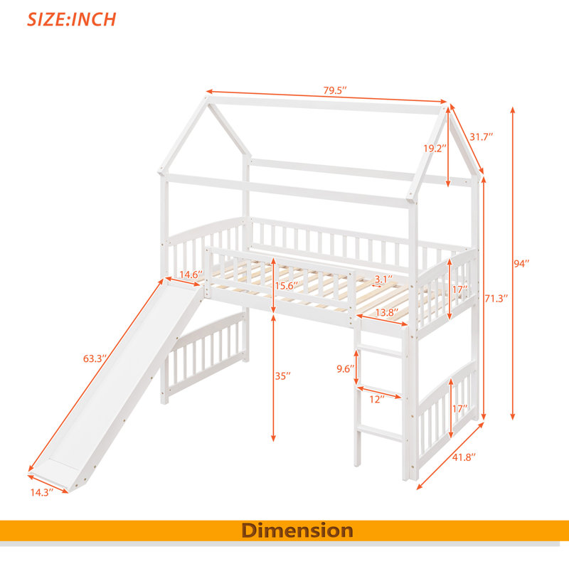 Twin Loft Bed With Slide, House Bed With Slide, White