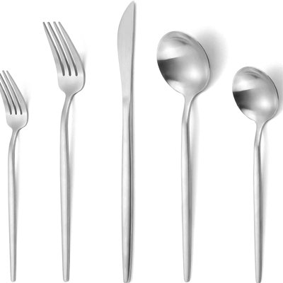 Matte Silverware Set,20-Piece Stainless Steel Flatware Set, Satin Finish Tableware Cutlery Set, Service For 4, Home And Restaurant, Dishwasher Safe -  Mercer41, E9F66CF71FC54CEFB410A5AB5665F966