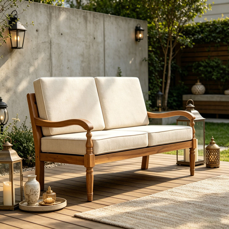 Causeuse d'extérieur en bois d'acacia avec coussins