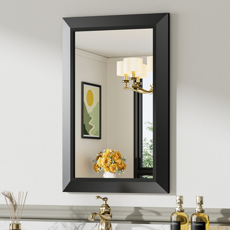 Miroirs de salle de bain modernes et contemporains en métal biseauté rectangulaire / carré avec verre trempé HD, Noir mat
