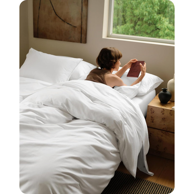Bedsure Cooling Duvet Cover, 300TC Rayon Derived from Bamboo （Set of 3）, Queen Duvet Cover + 2 Shams, Pure White