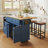Farmhouse Kitchen Island with Drop Leaf and 2 Seatings, Kitchen Table Set with Storage Cabinet, Drawers, Door Shelves and Power Outlet-2110111523