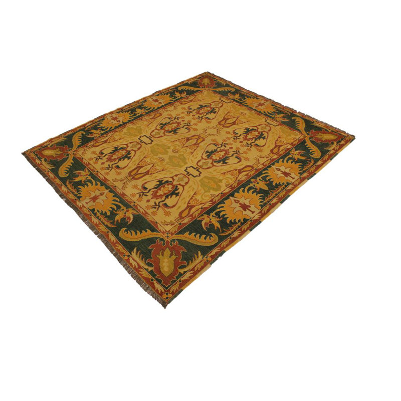 Tapis brun clair / rouge / bleu en laine noué à la main 6 pi x 6 pi 8 po Roldao Southwestern