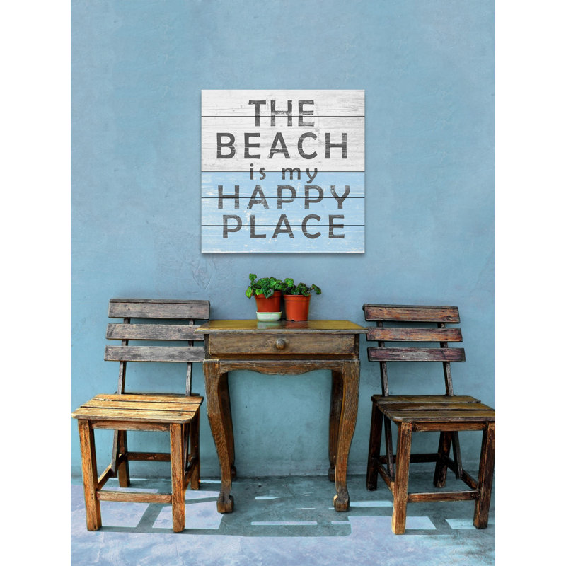 «Beach Is My Place», impression d'art textuel sur bois sans cadre, H 18 po x l 18 po x P 1,5 po