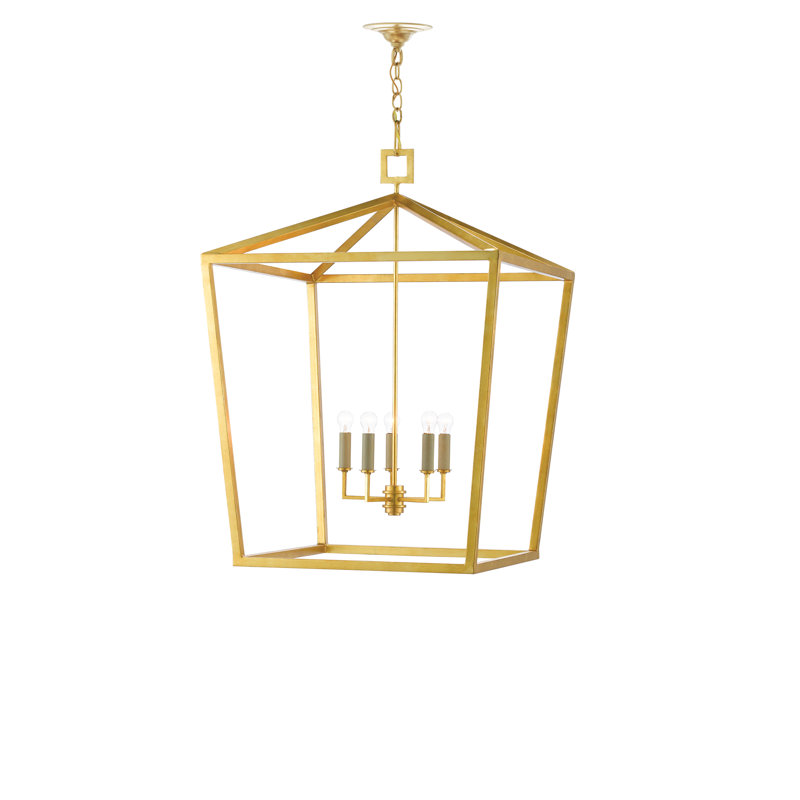 Denison 5 - Light Lantern Geometric Chandelier, Gold