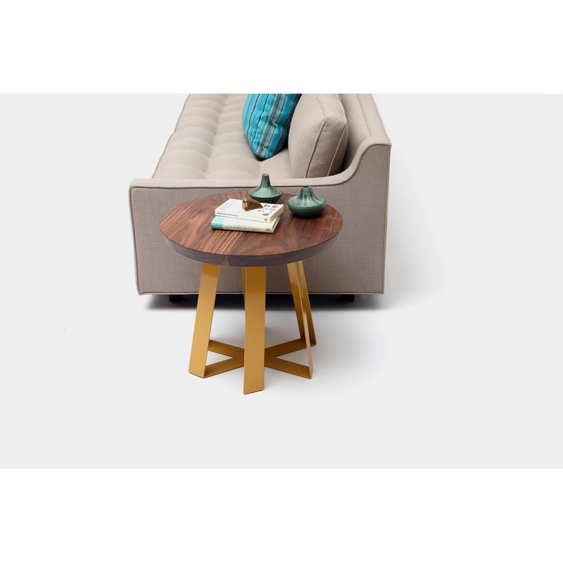 ARS Solid Wood Top End Table, Walnut, Yellow Powder-coat