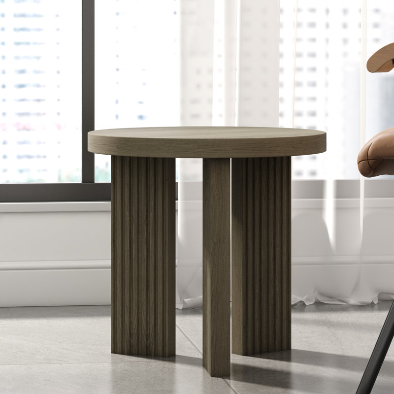 Mid-Century Modern Round End Table, Gris