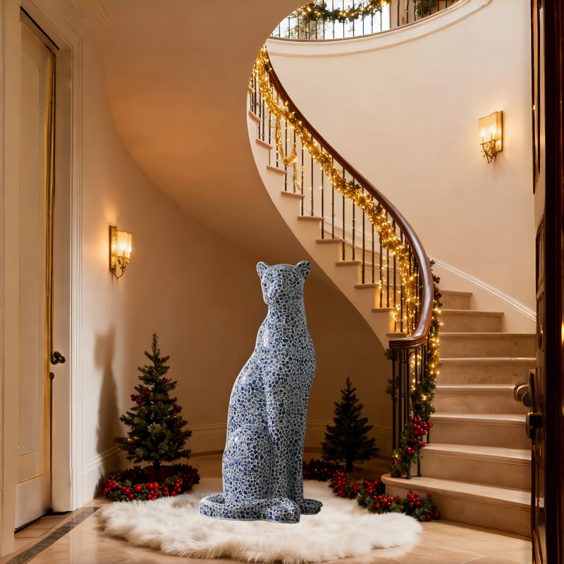 Support Jaguar avec extérieur en mosaïque de céramique bleue