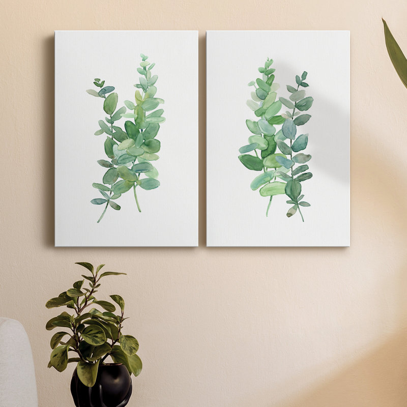 Eucalyptus I - Ensemble de 2 peintures sur toiles, H 12 po x l 16 po x P 1 po, Toile tendue