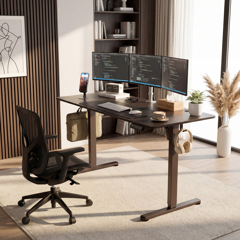 Bureau debout électrique à hauteur ajustable 55 pouces, noir, Noir / Noir, H 48,1 po x l 55,12 po x P 23,62 po